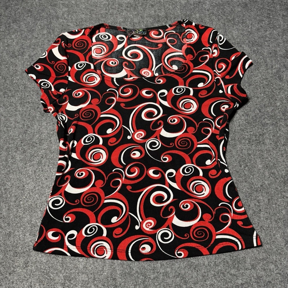 VTG 90s Eye Candy Psychedelic Art Mesh Top Size S Red Grunge Whimsy Goth‎  Fairy